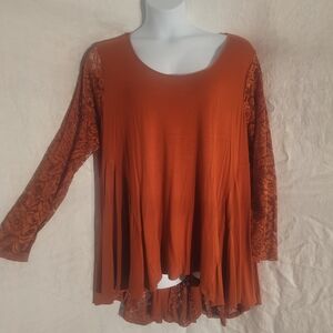Kate & Mallory Rust Lace Sleeve Blouse